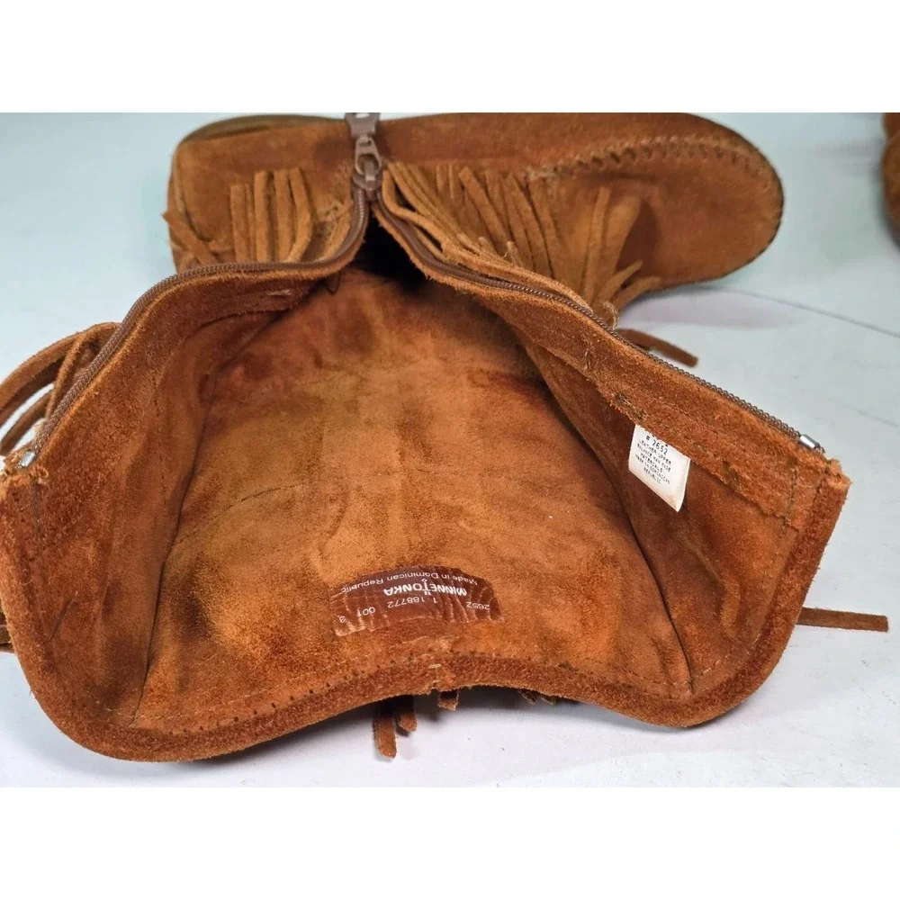 Minnetonka‎ Three Layer Fringe Boots Girls Size 1 Brown Suede Mid Calf Western